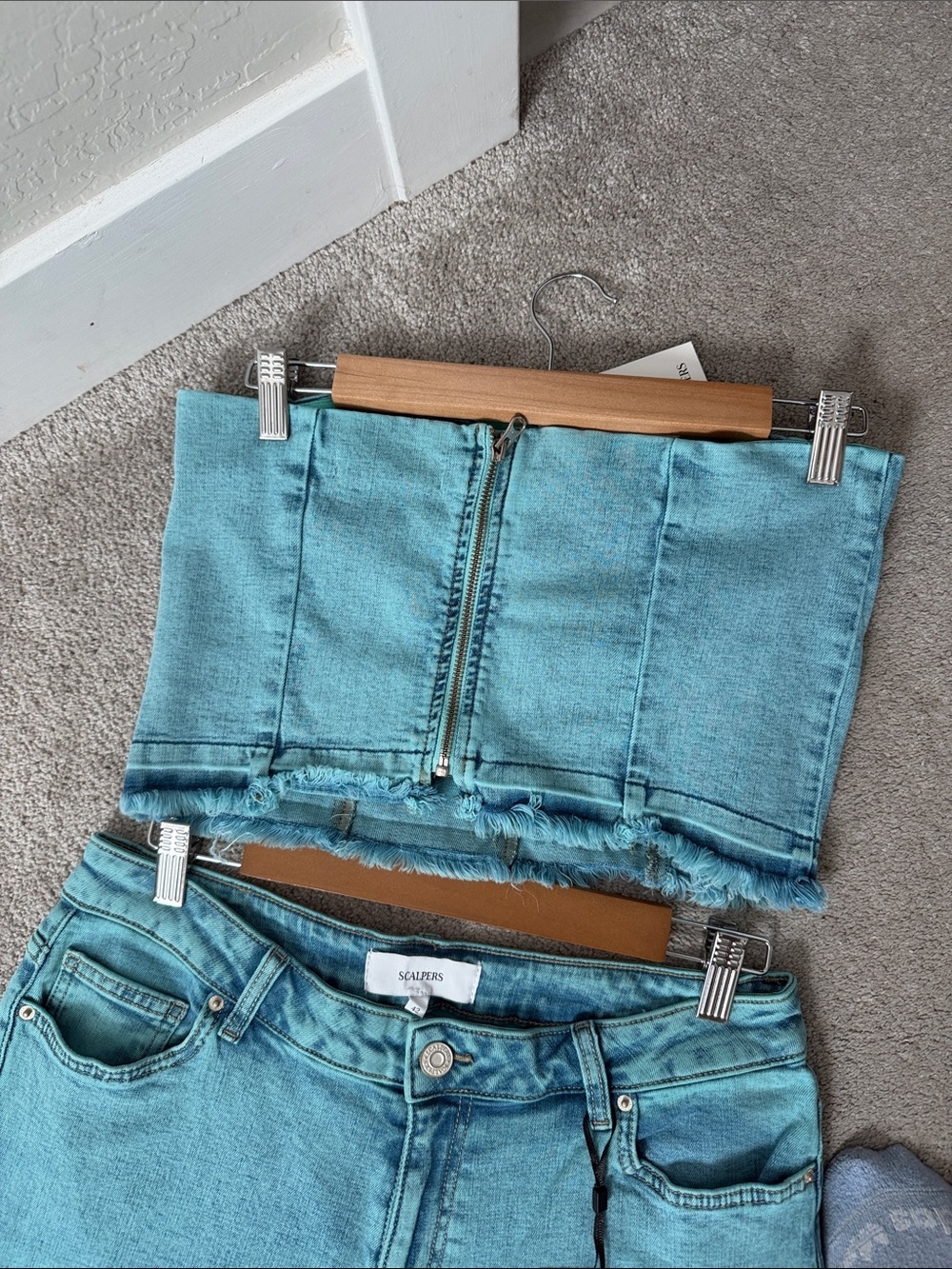 NWT Scalpers Culotte Ques Denim Matching Set Turquoise Wash size L - Picture 7 of 10